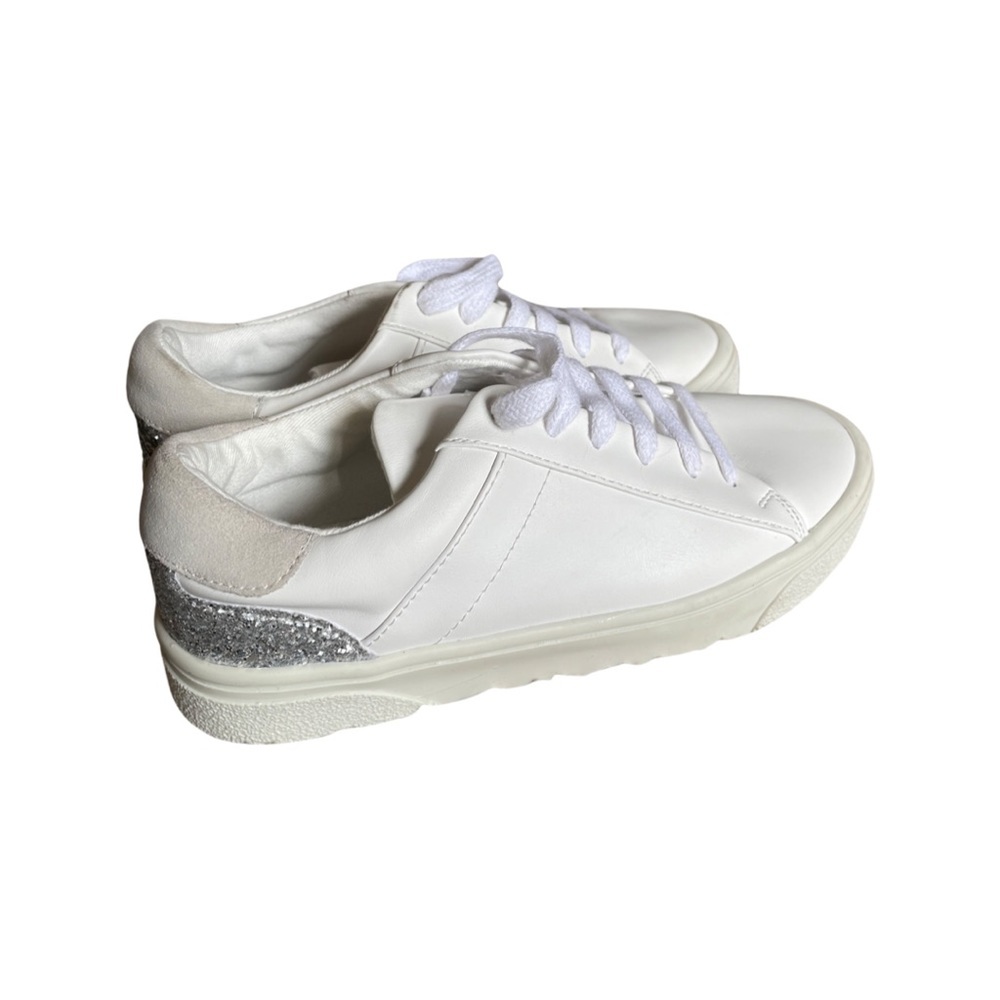 Zara white lace up sneakers with silver sparkle detail 39